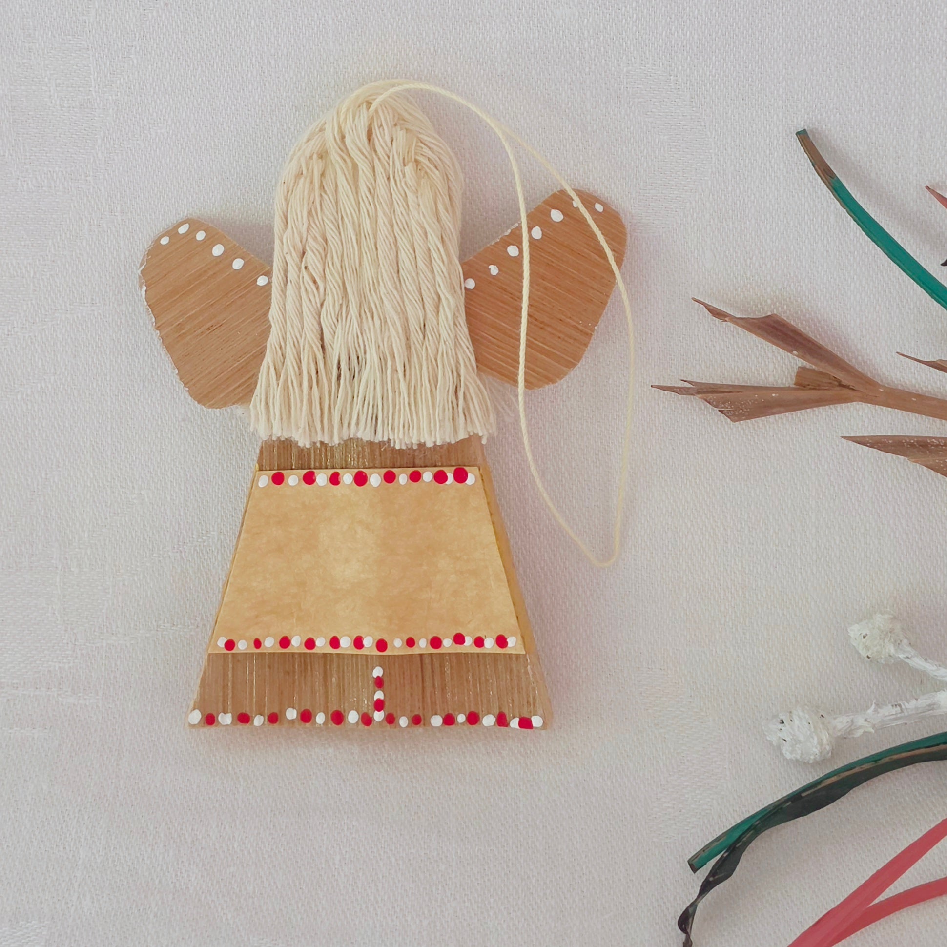 Hello - Palm Angel Ornament Keepsake, red and white dots