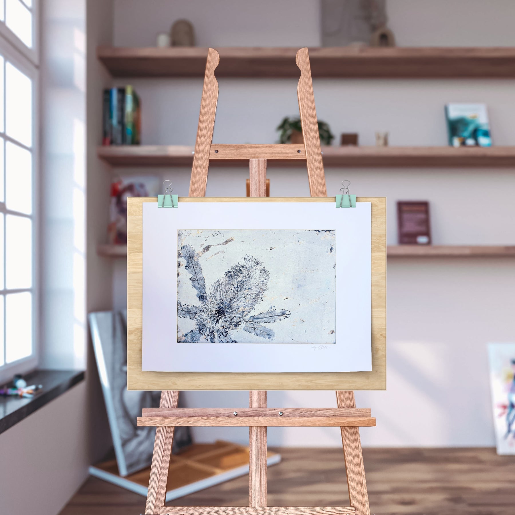 Banksia White and Blue, 3 | Acrylic monoprint on paper | Original artwork | A4