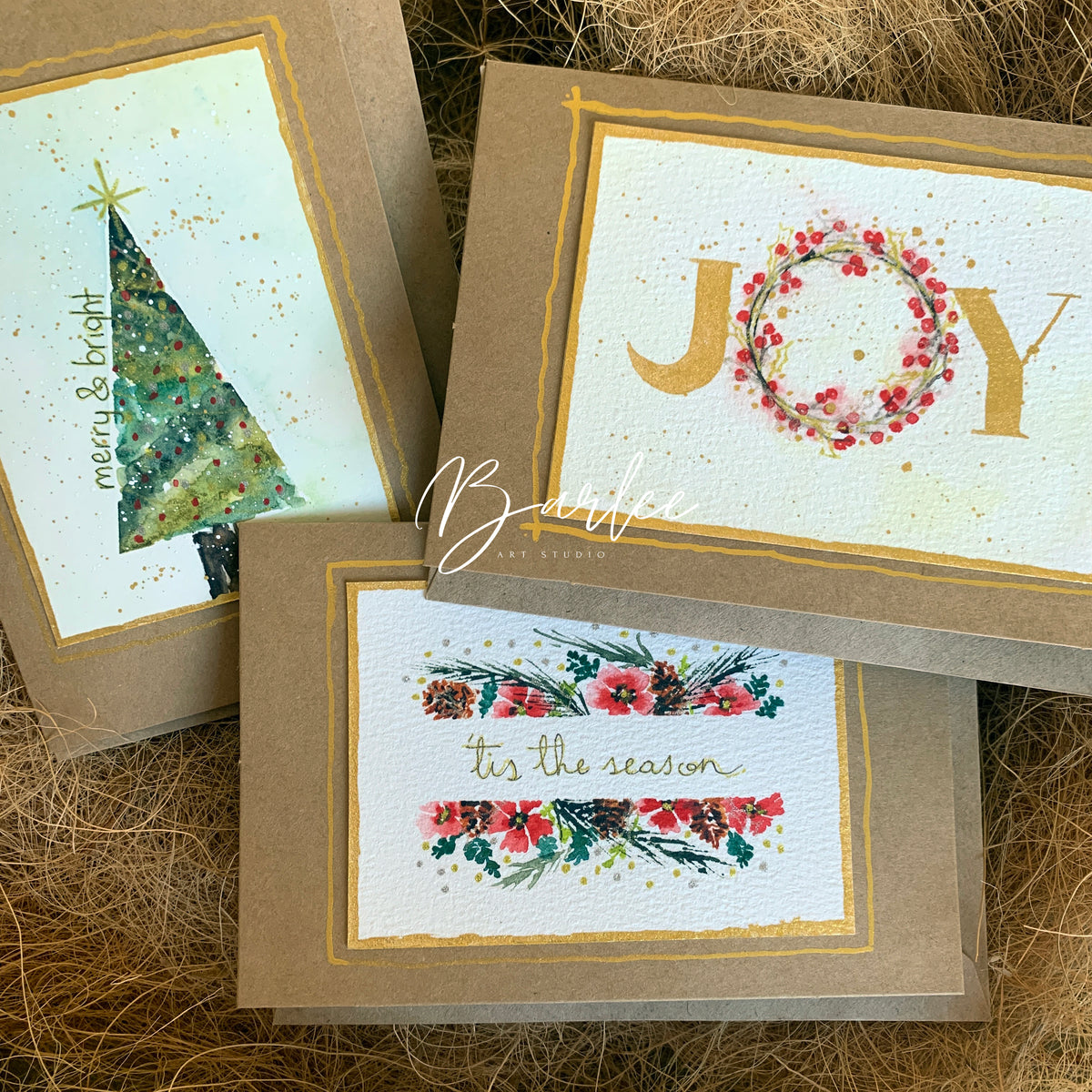 Set of 3 Hand-Painted Christmas Cards - One-of-a-Kind.