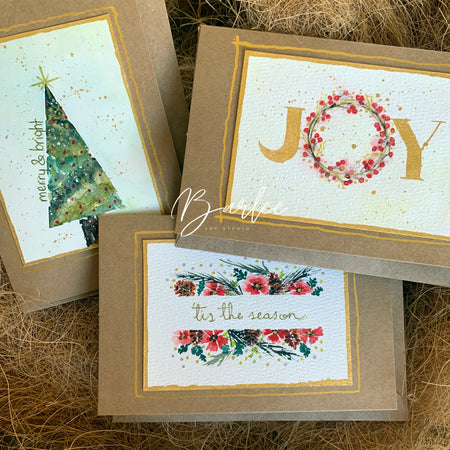 Set of 3 Hand-Painted Christmas Cards - One-of-a-Kind.