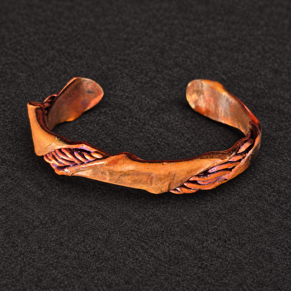 Handmade Purple-Accented Copper Cuff Bracelet B022