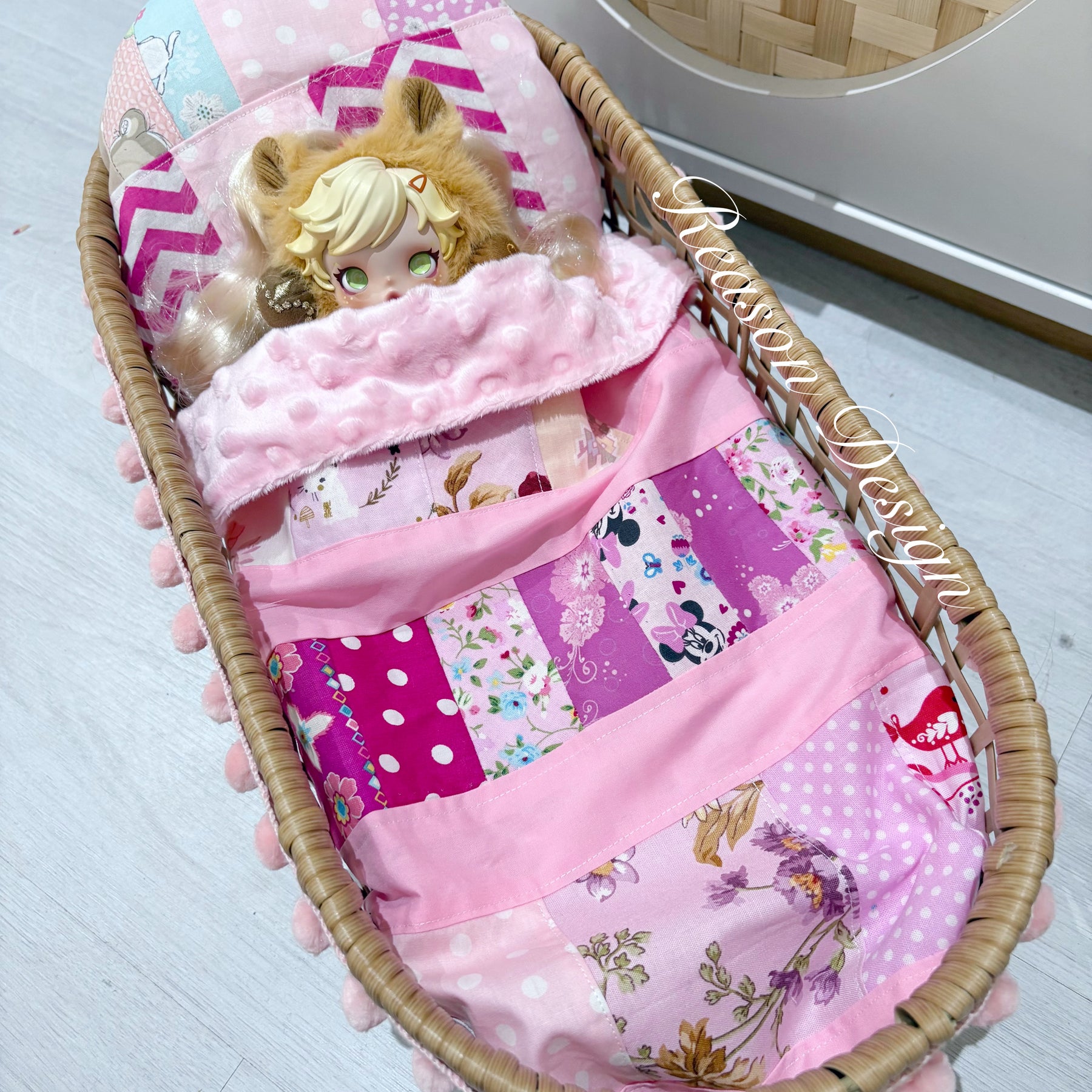 Handmade Doll Bedding Set – Fits Kmart & Target Doll Pram/Bassinet | Pillow & Minky Blanket | Toy Nursery Accessories