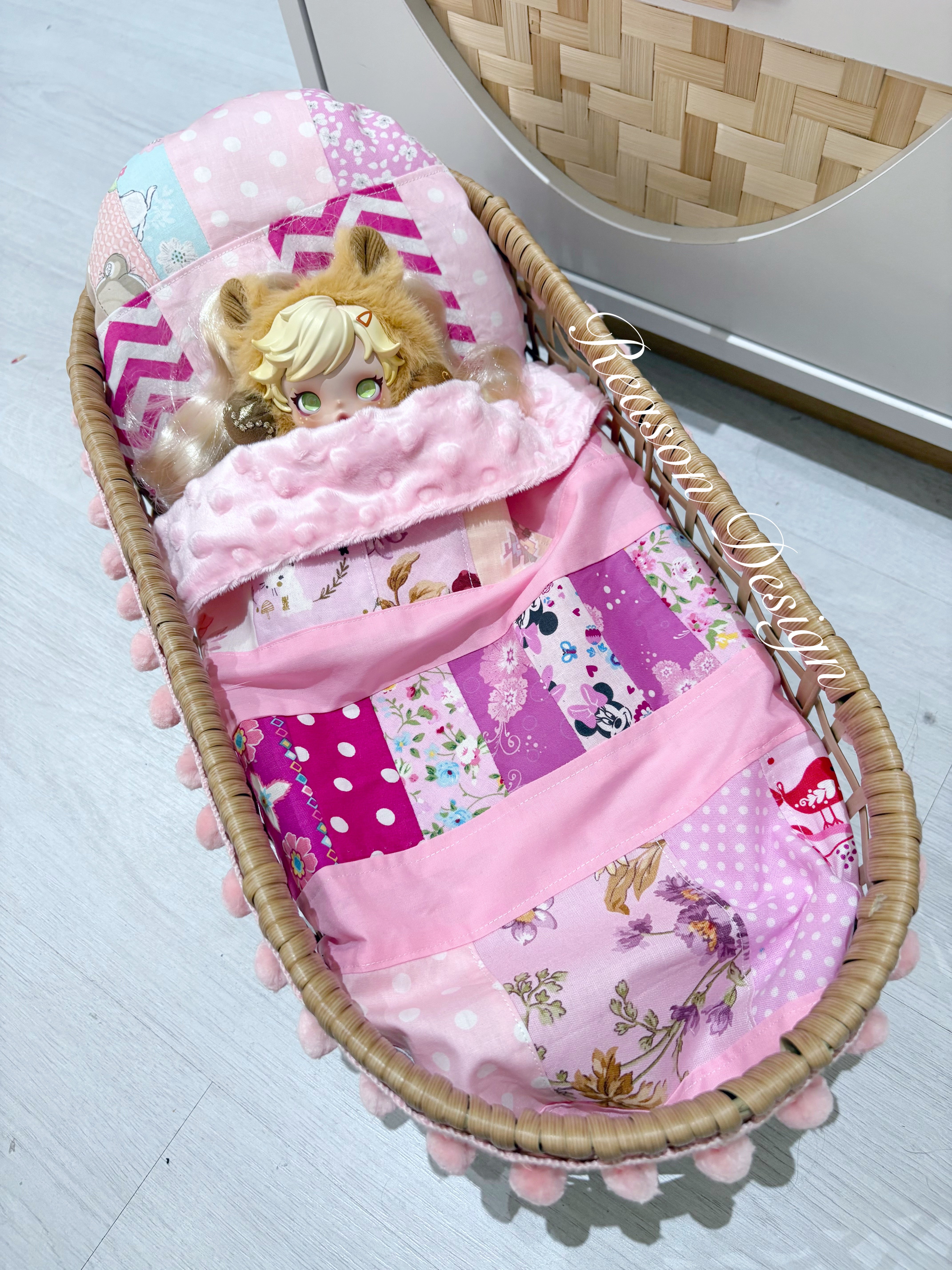 Handmade Doll Bedding Set – Fits Kmart & Target Doll Pram/Bassinet | Pillow & Minky Blanket | Toy Nursery Accessories