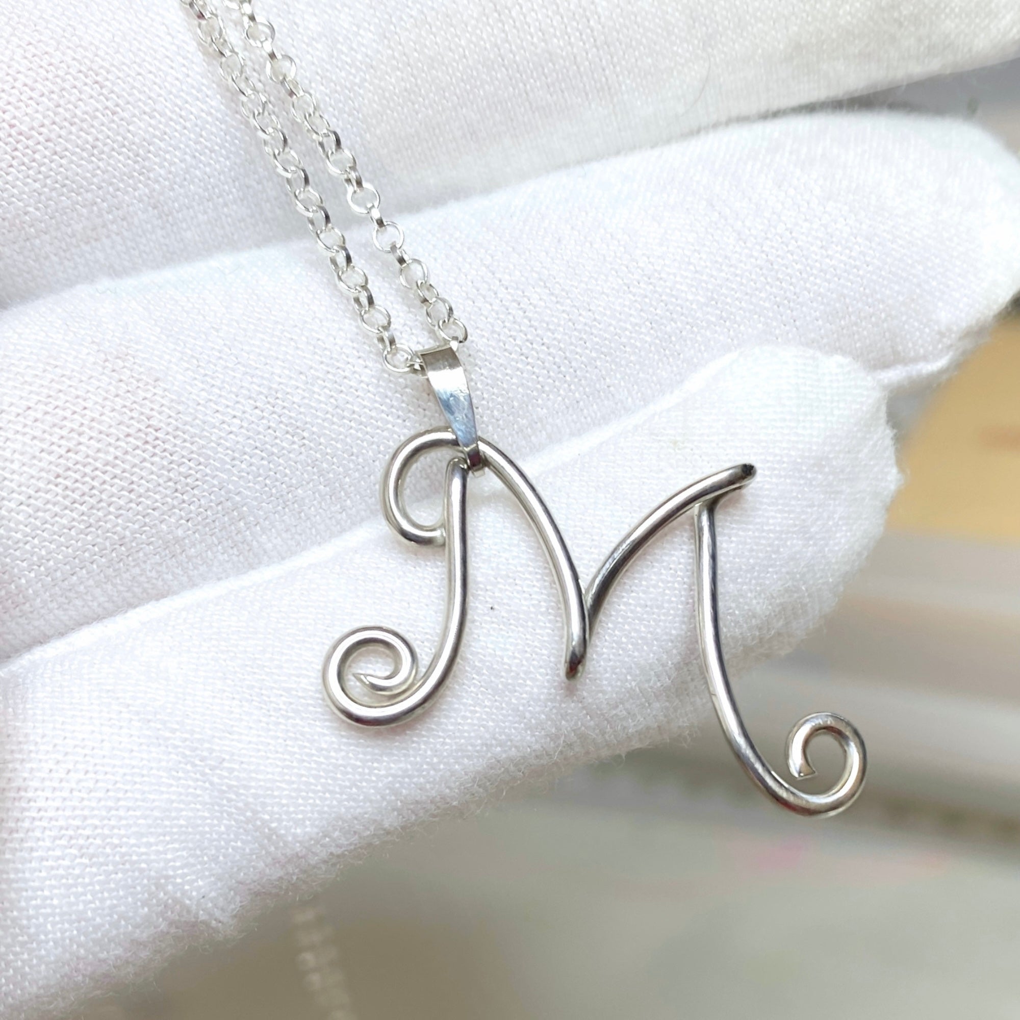 NEW Initial Letter Pendant | Sterling silver wire | Belcher chain necklace | Personal Custom Jewellery