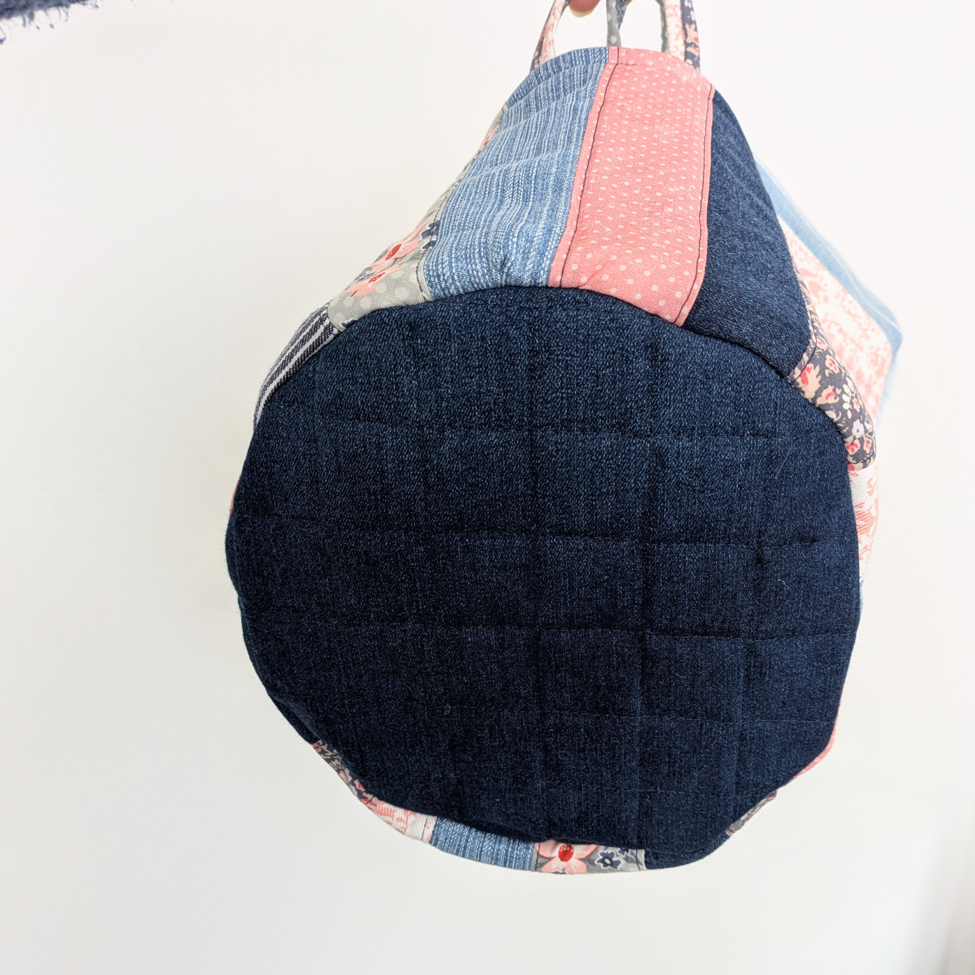 Upcycled Denim, Storage Basket, Shell Pink, Blue Gingham