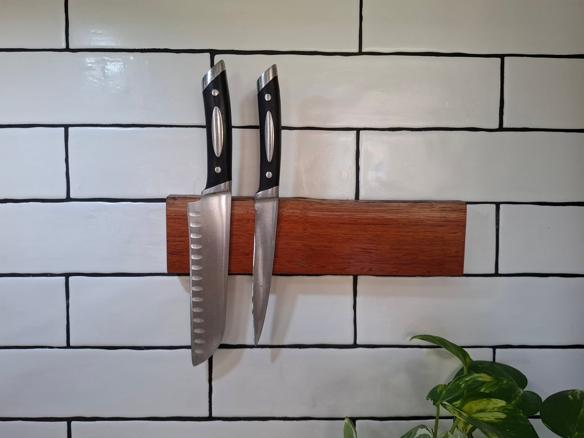 Handmade Wooden Magnetic Knife Holder: Wall-Mounted Kitchen Rack