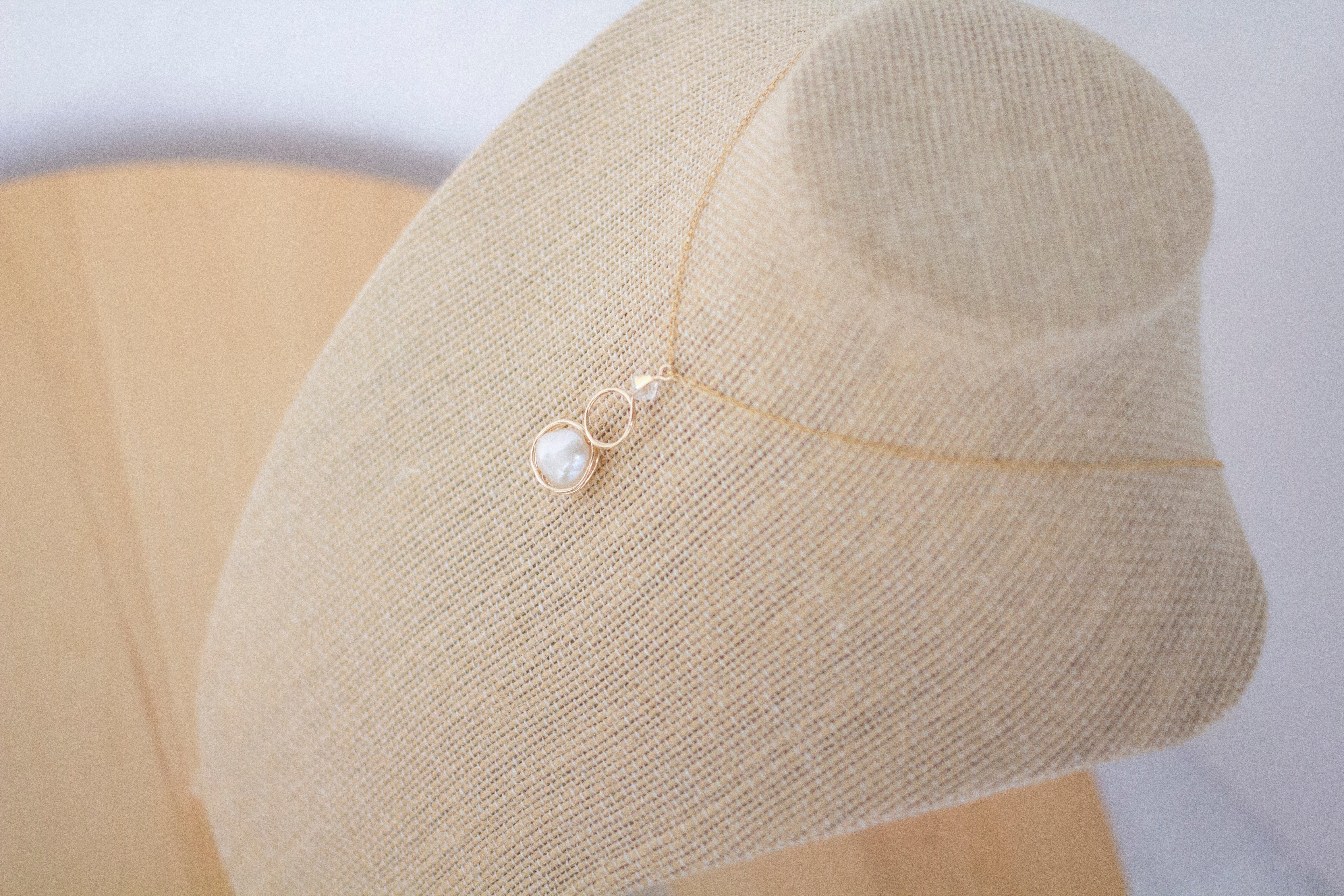 Gold Filled Baroque Pearl and Crystal Loop Pendant Necklace | Jewellery Gift Idea
