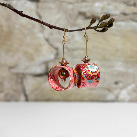 Earrings Floral Japanese Washi Paper Pink - EB-85