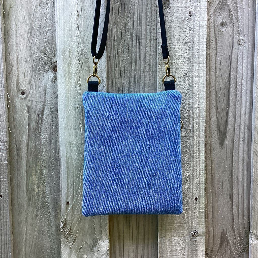 Upcycled Denim Crossbody Bag - Red Gingham Heart
