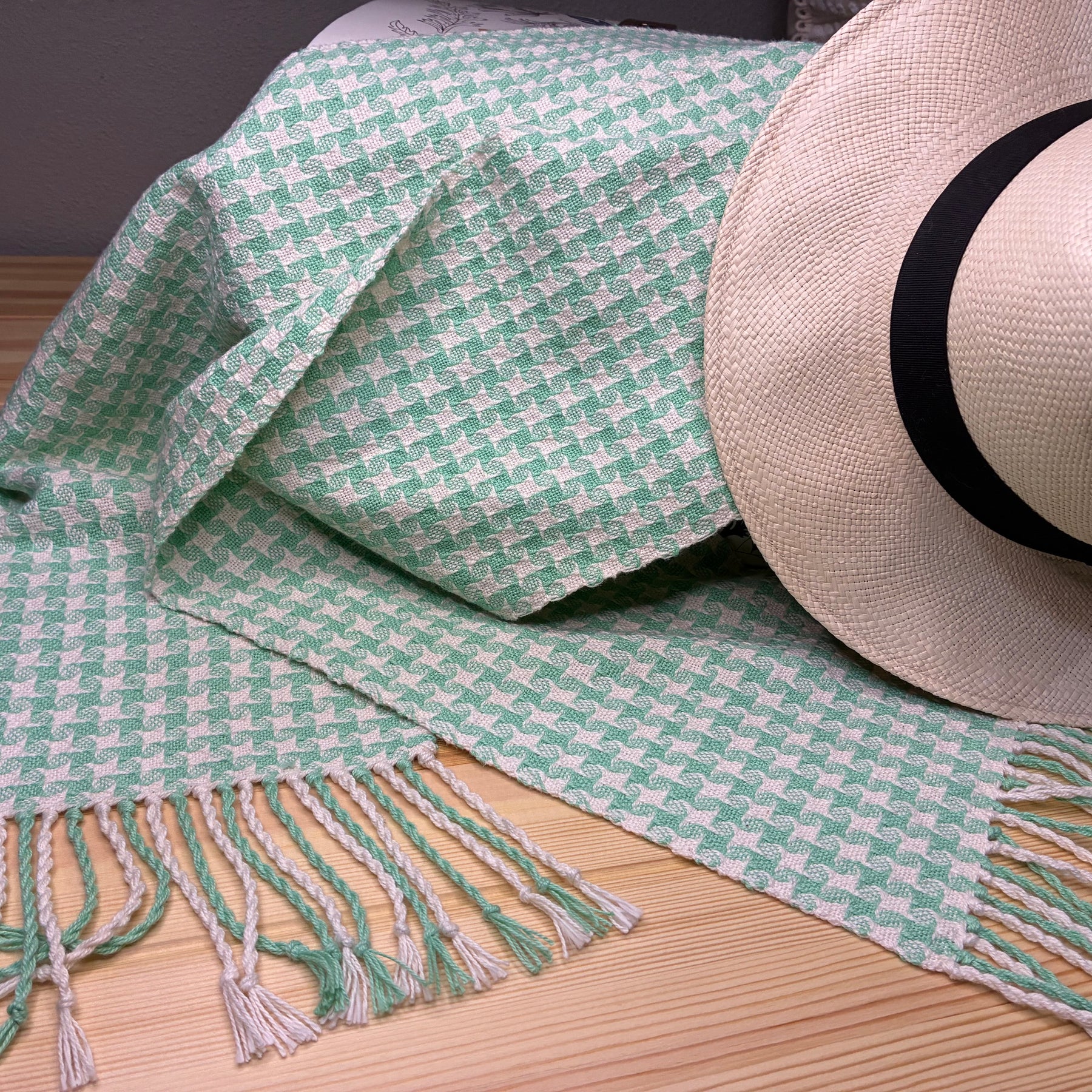 Mint Stardust - Handwoven 100% cotton Star Twill Scarf