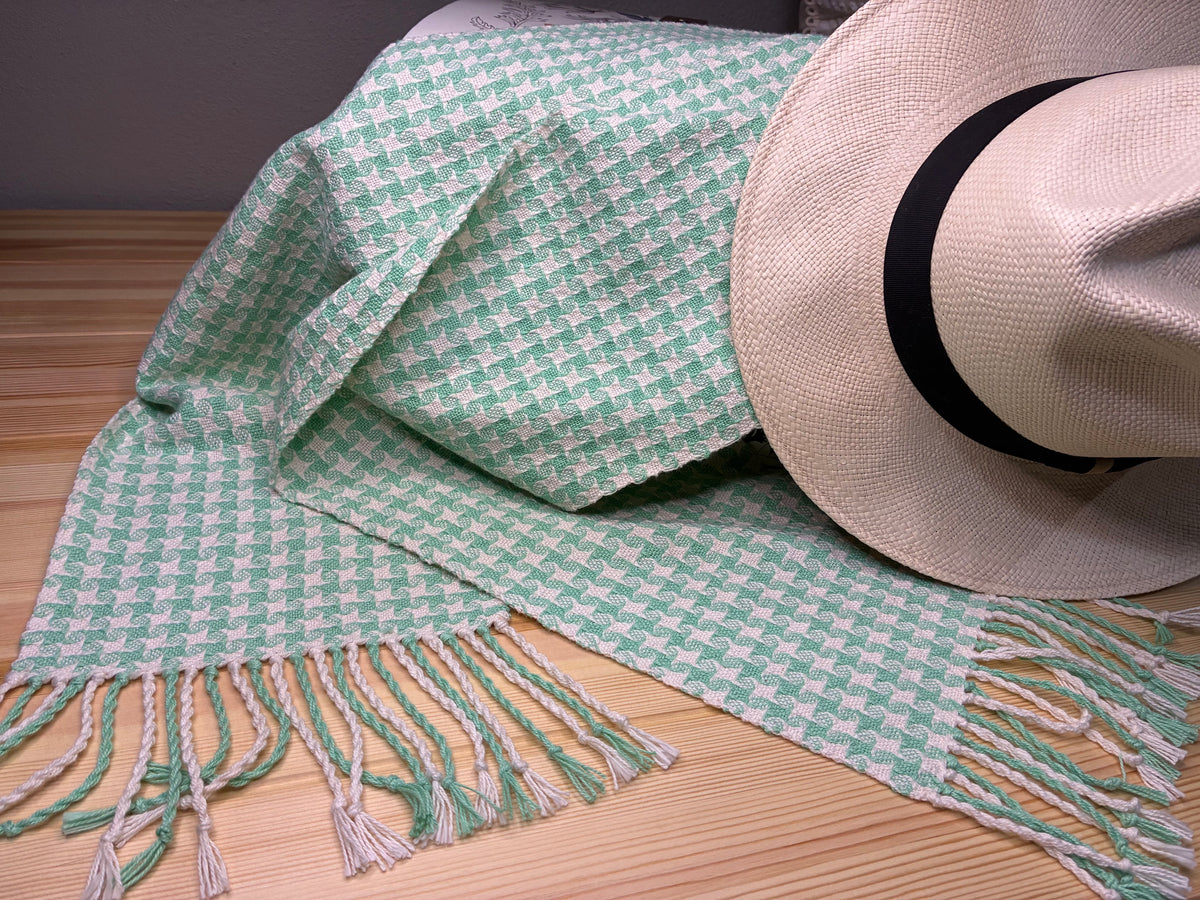 Mint Stardust - Handwoven 100% cotton Star Twill Scarf
