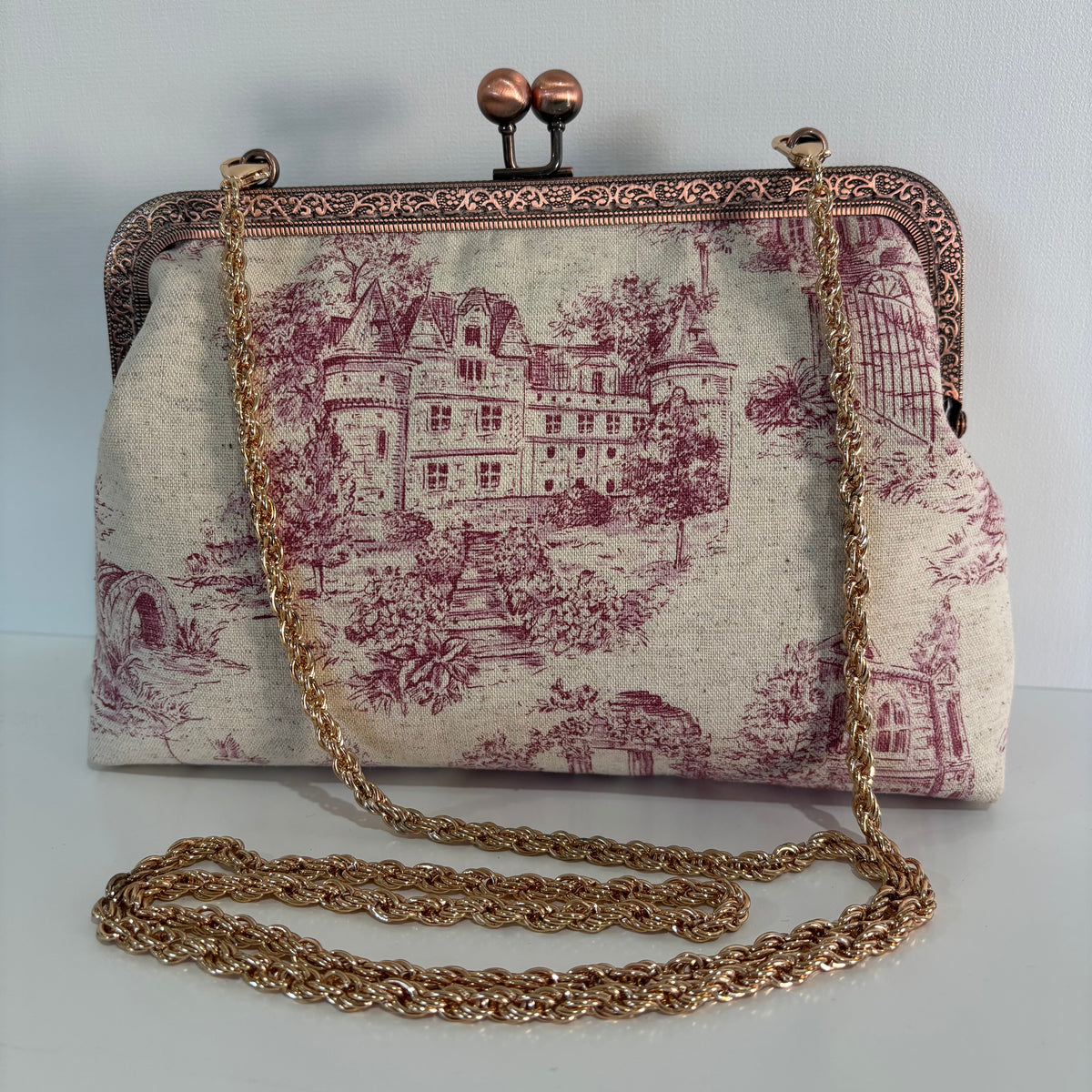 Kiss Lock Handbag - Toile de Jouy