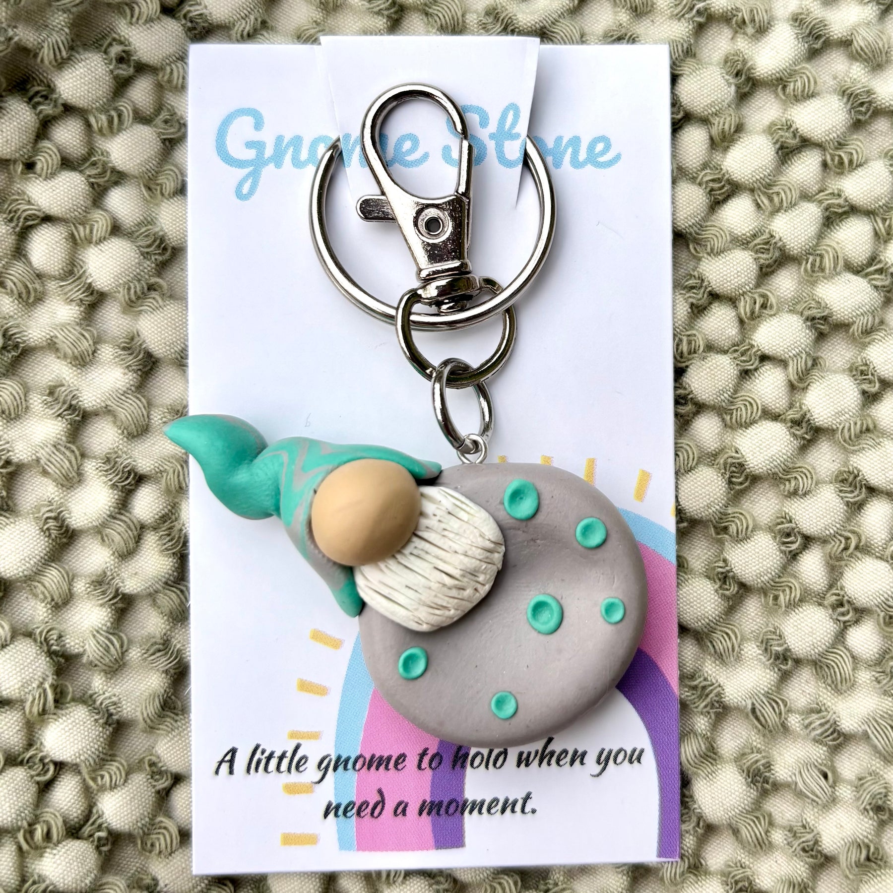 Gnome Stone - Grey and mint
