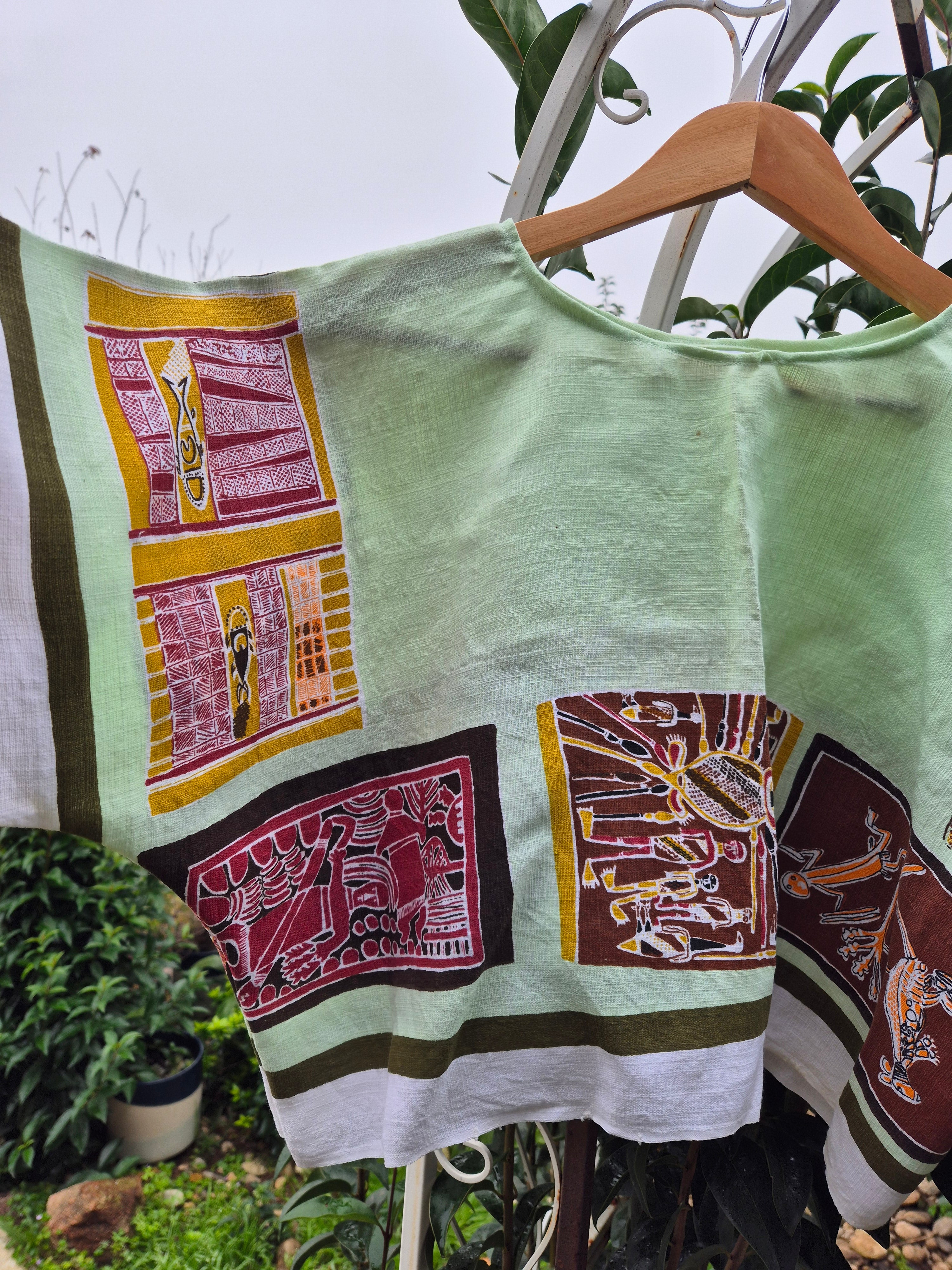 Upcycled Vintage Tablecloth top. Indigenous Art