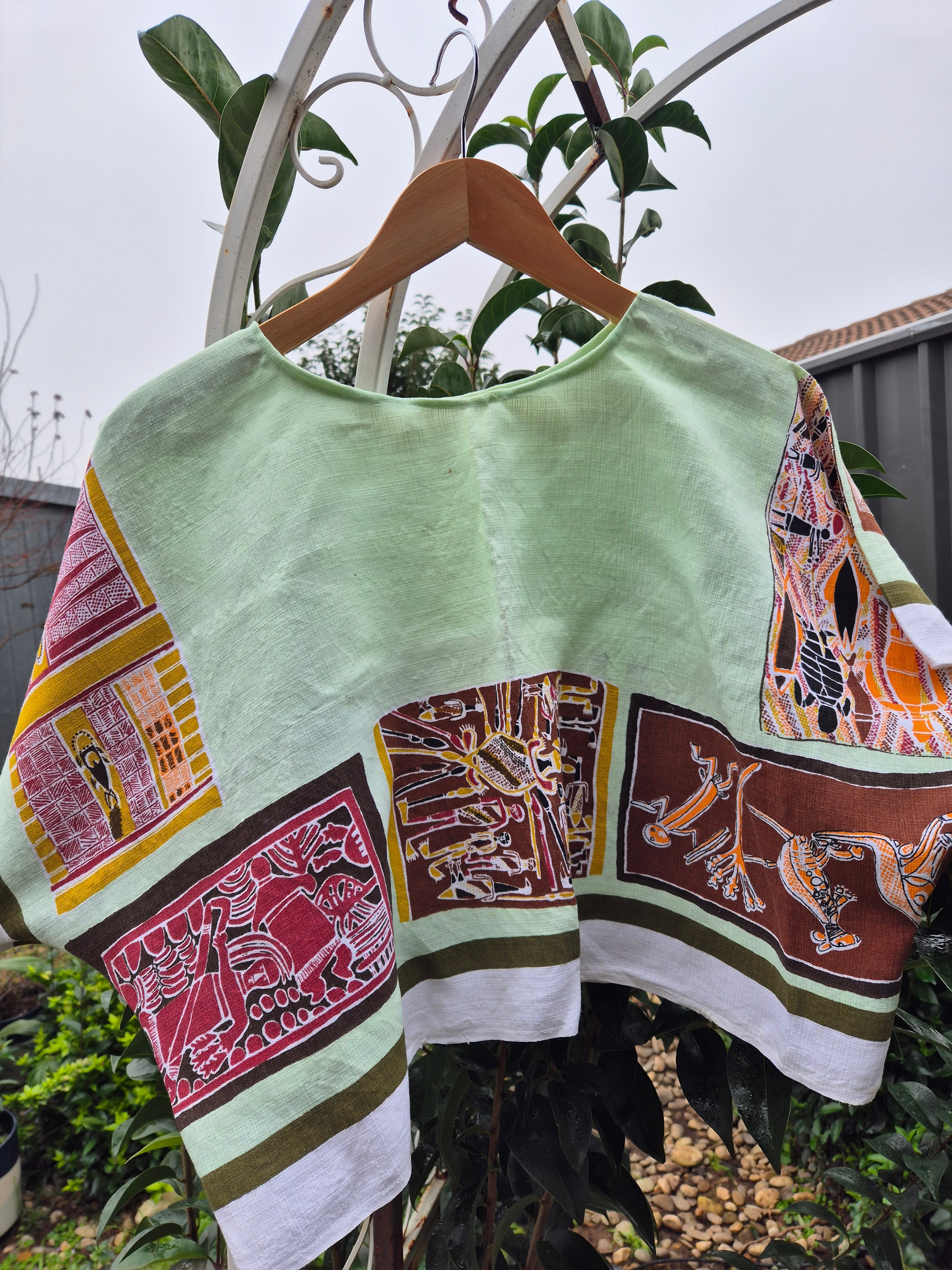 Upcycled Vintage Tablecloth top. Indigenous Art