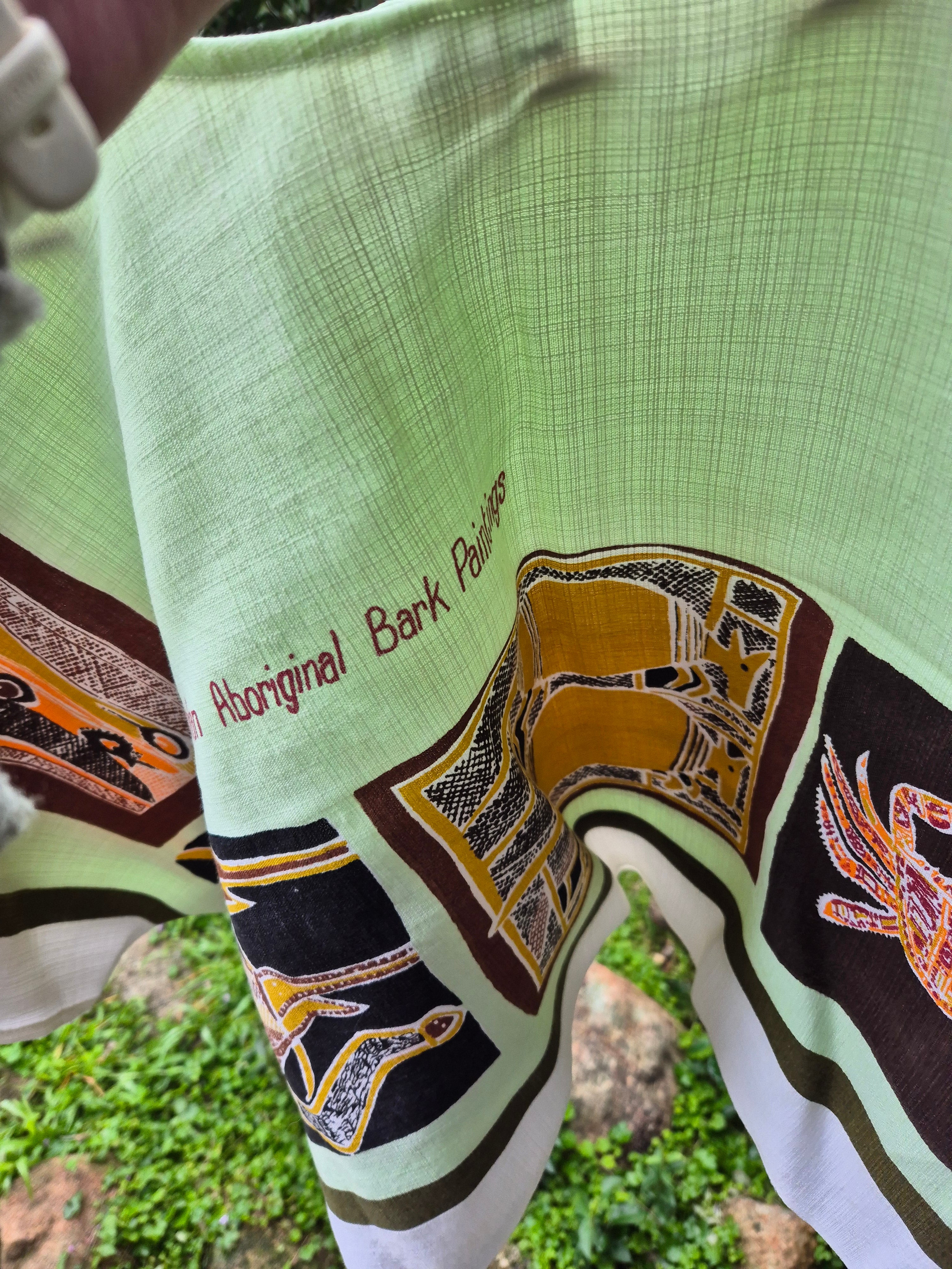 Upcycled Vintage Tablecloth top. Indigenous Art