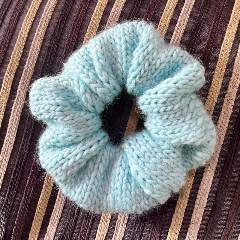 Hand knitted wool scrunchie