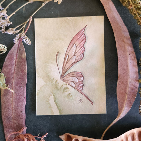 ACEO Mini Watercolour Artwork Original Art Card Collectable - Pink Faery Wing