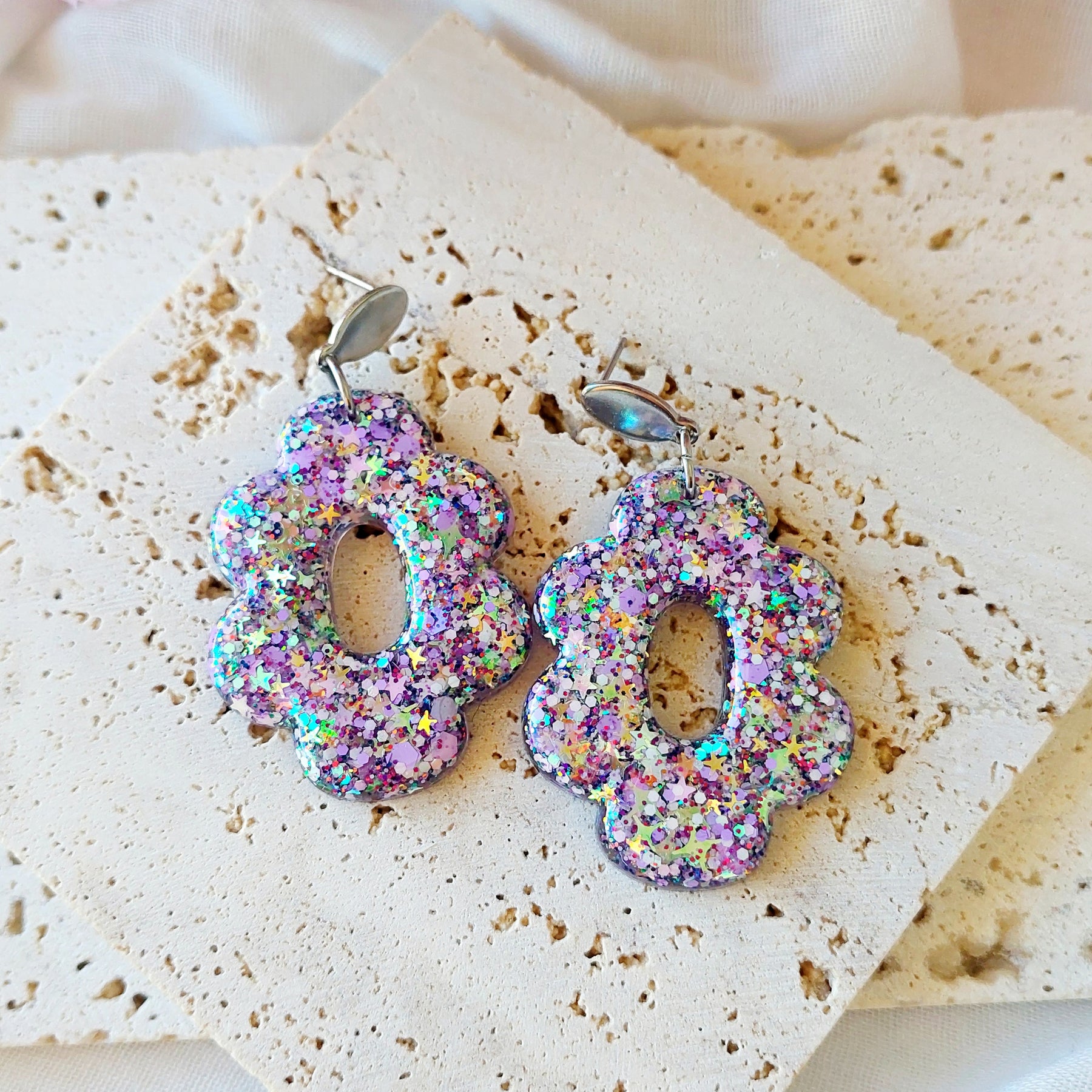 Glitter Resin Flower Dangle Earrings
