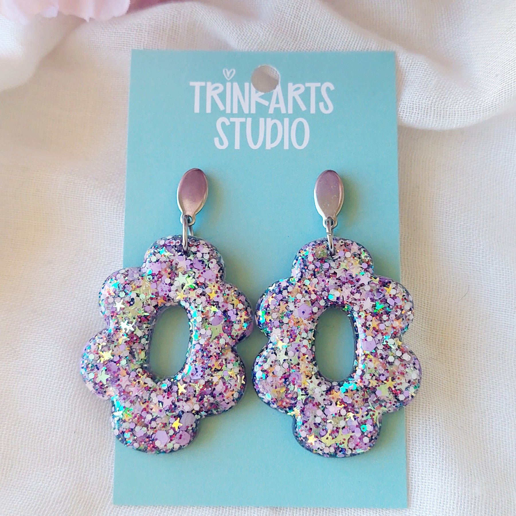 Glitter Resin Flower Dangle Earrings