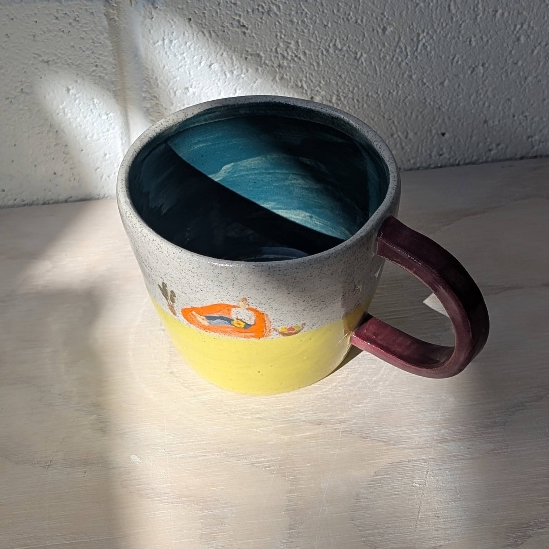 Ceramic handpainted "Crocheting Lady" Mug