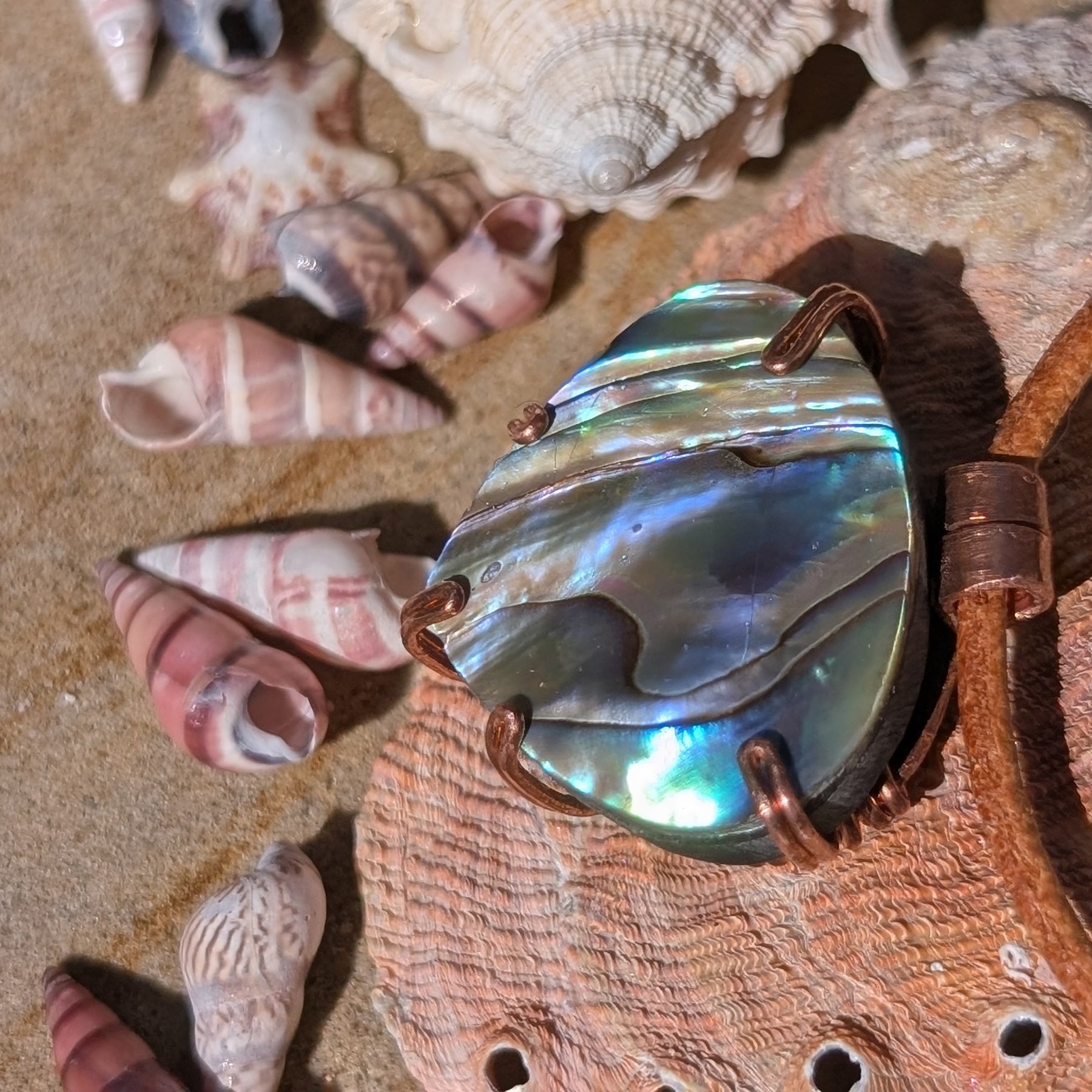 Aquata - Stabilised Abalone Shell Pendant in Simple Copper Setting