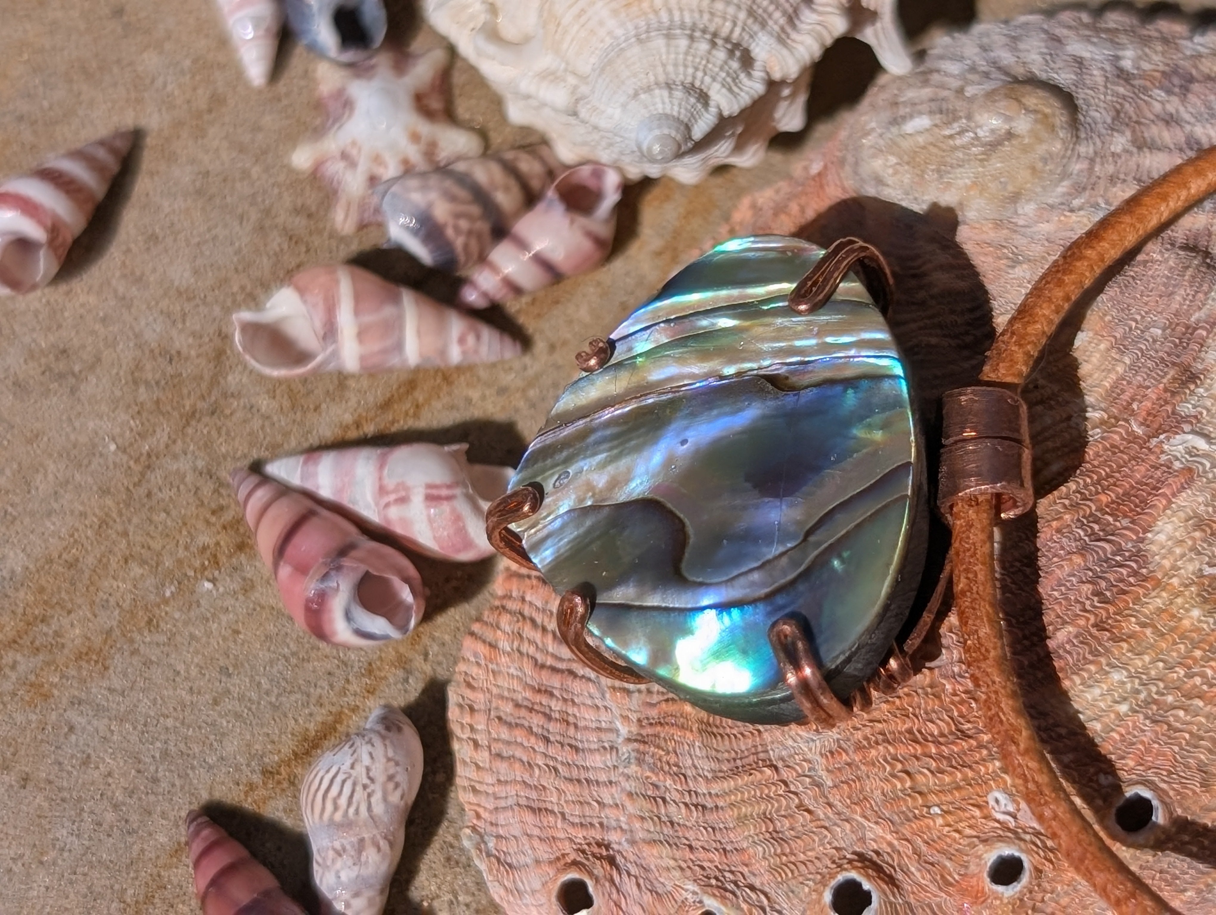 Aquata - Stabilised Abalone Shell Pendant in Simple Copper Setting