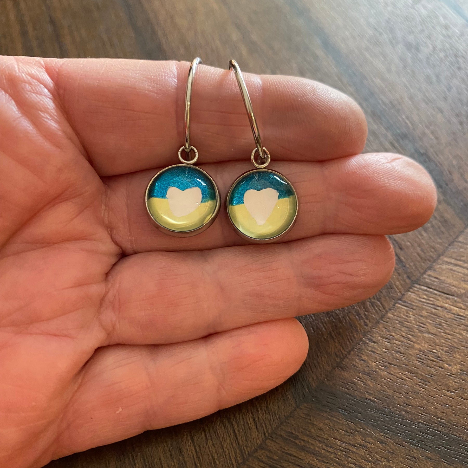 Love Ukraine Heart Earrings - Handpainted Love Ukraine Unique Earrings 12mm