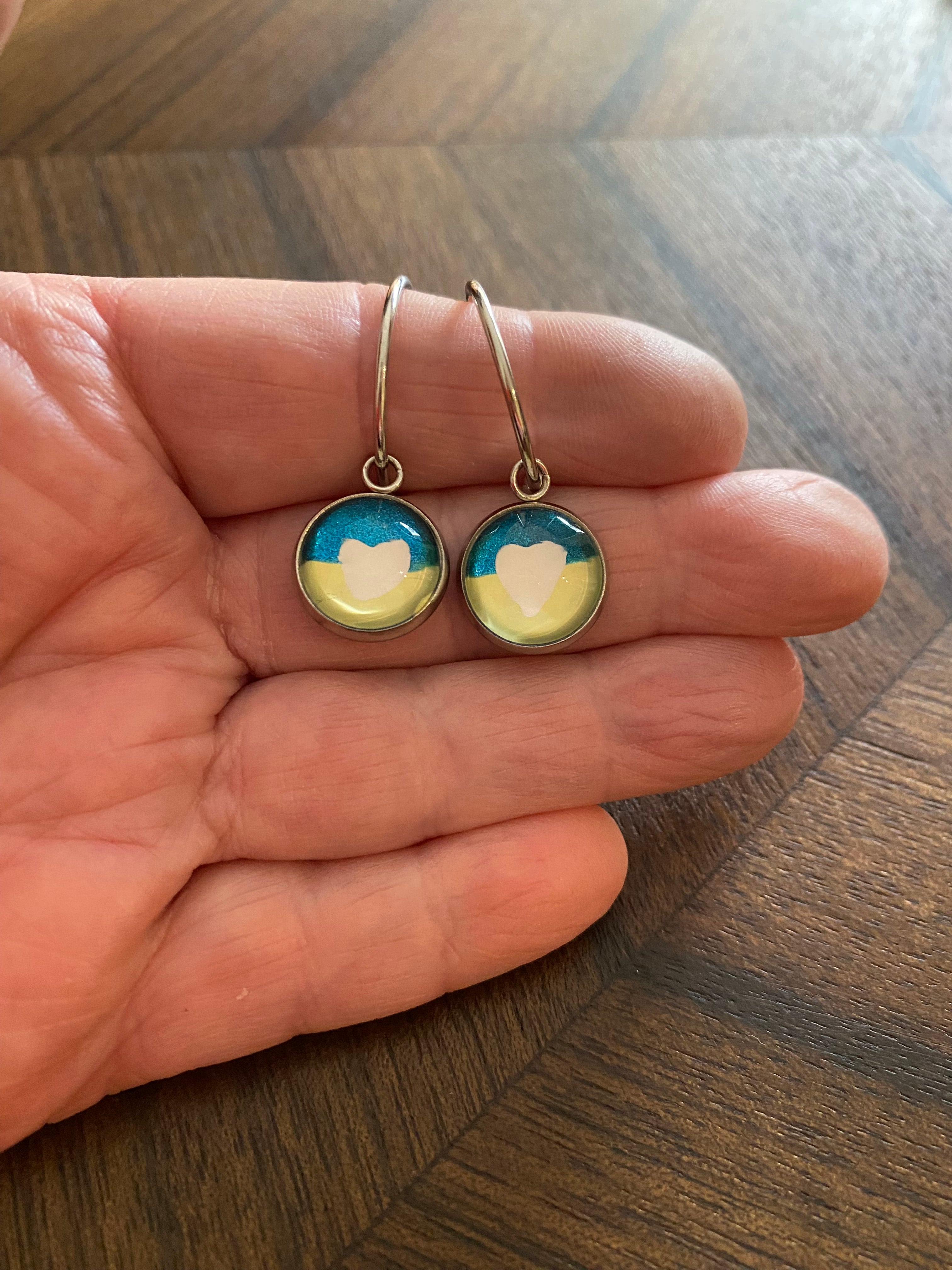 Love Ukraine Heart Earrings - Handpainted Love Ukraine Unique Earrings 12mm