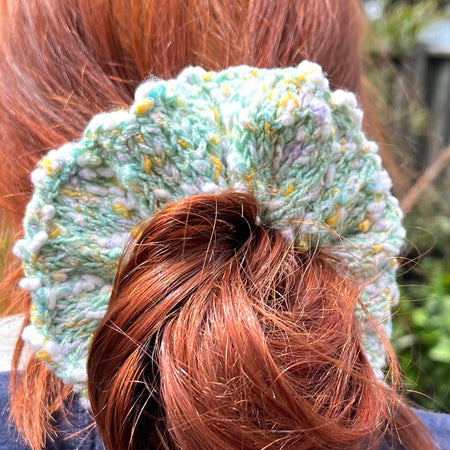 Artisan Statement Knitted Scrunchie | Gift Ready | Mint Green Speckled | Handmade | One of a Kind