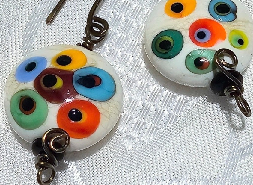 Spotty Lampwork Disk Earrings - Original POST FREE