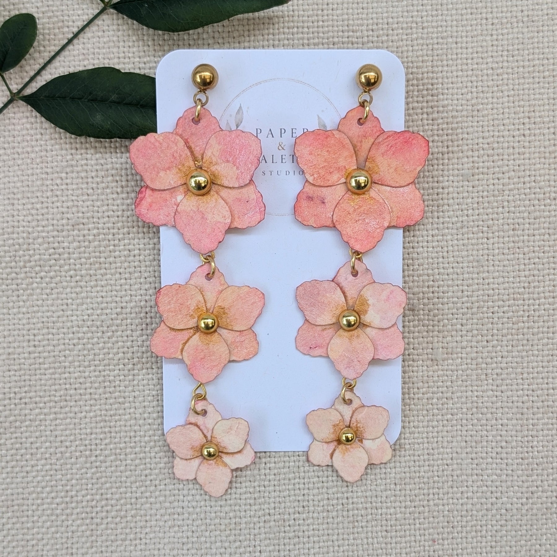 Gladiolus Triple Drop Floral Statement Earrings | Lightweight Paper Jewellery
