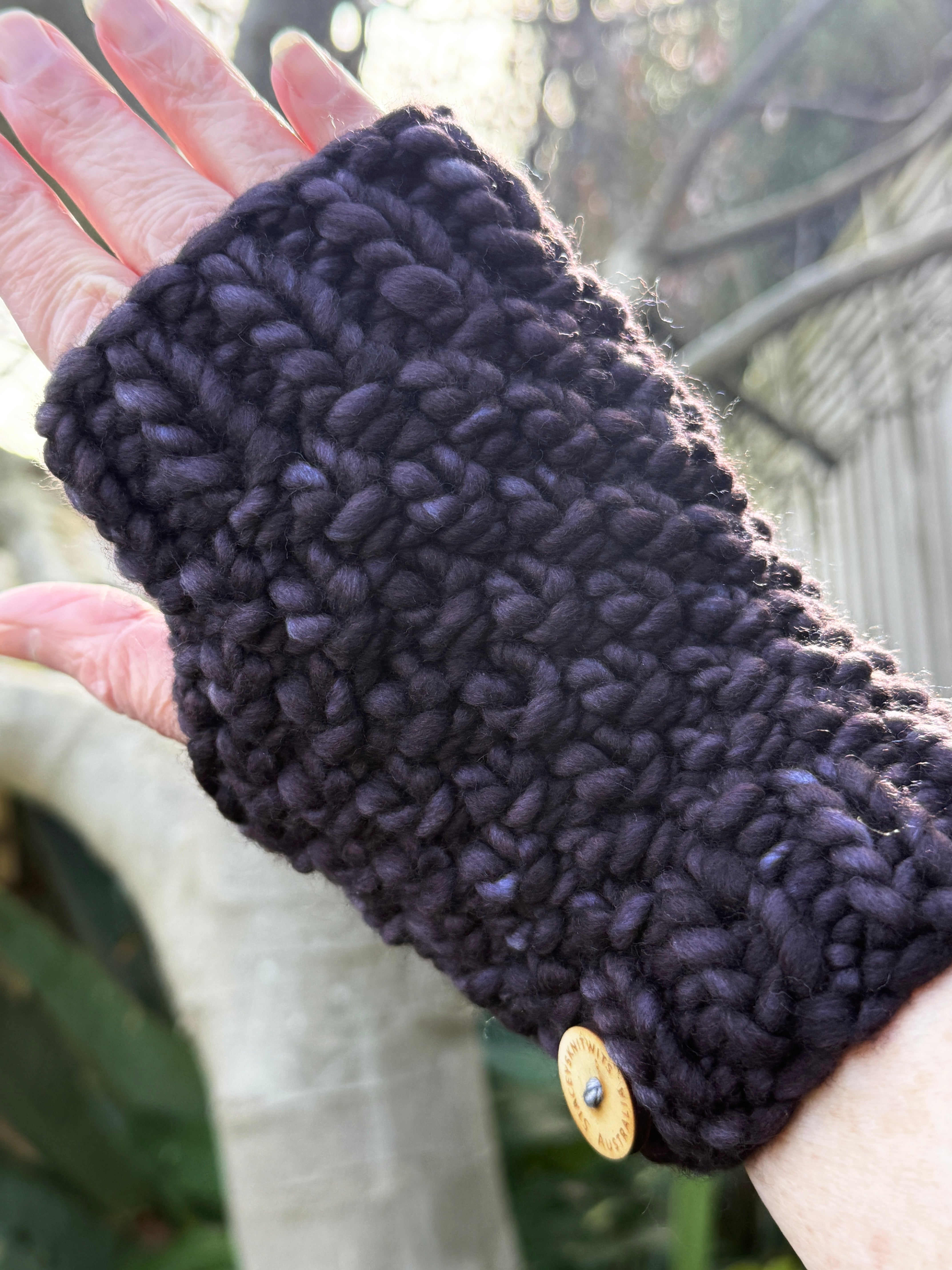 Hand Knitted Handwarmers, Charcoal Grey Merino Fingerless Gloves