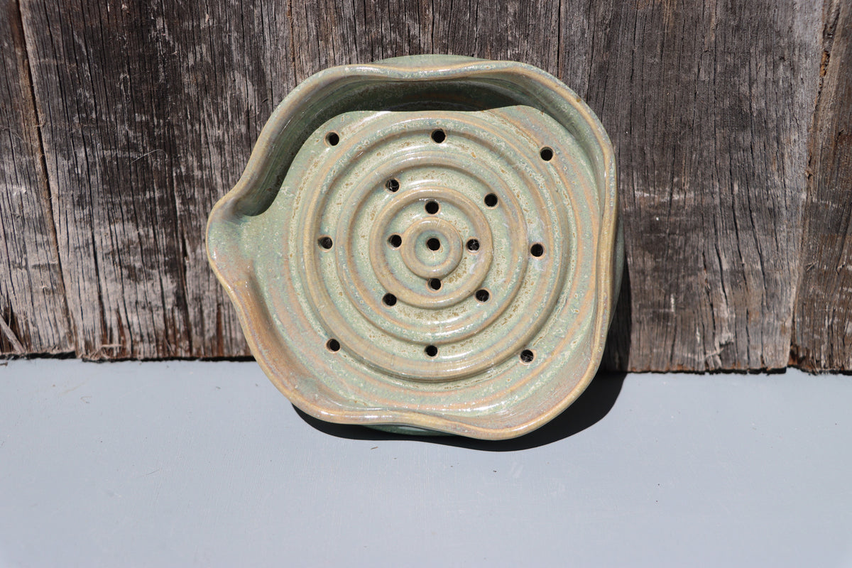 Soap dishes in misty green and blue - hand thrown