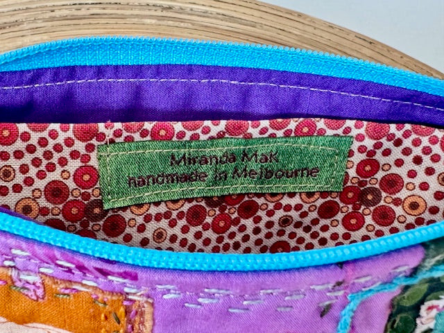 Zipper Pouch - Textile Collage - Flower Power