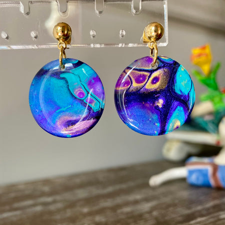 Turquoise Purple Stud Dangle Earrings