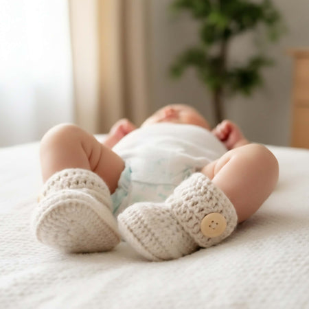 Baby Booties | Pale Beige | Newborn | Crochet | Knit | Shoes | Socks