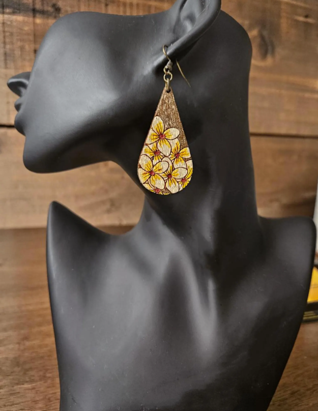 Handpainted Wooden Tiare Flower Earrings