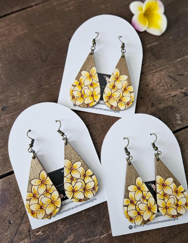 Handpainted Wooden Tiare Flower Earrings