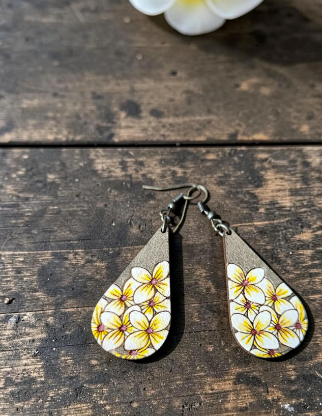 Handpainted Wooden Tiare Flower Earrings