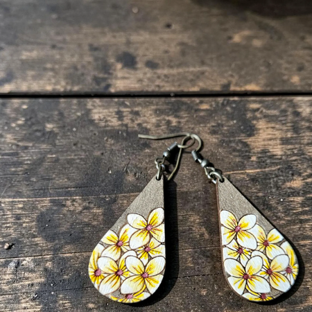 Handpainted Wooden Tiare Flower Earrings