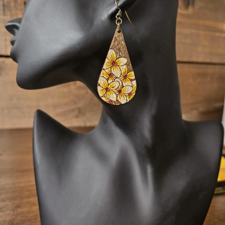 Handpainted Wooden Tiare Flower Earrings