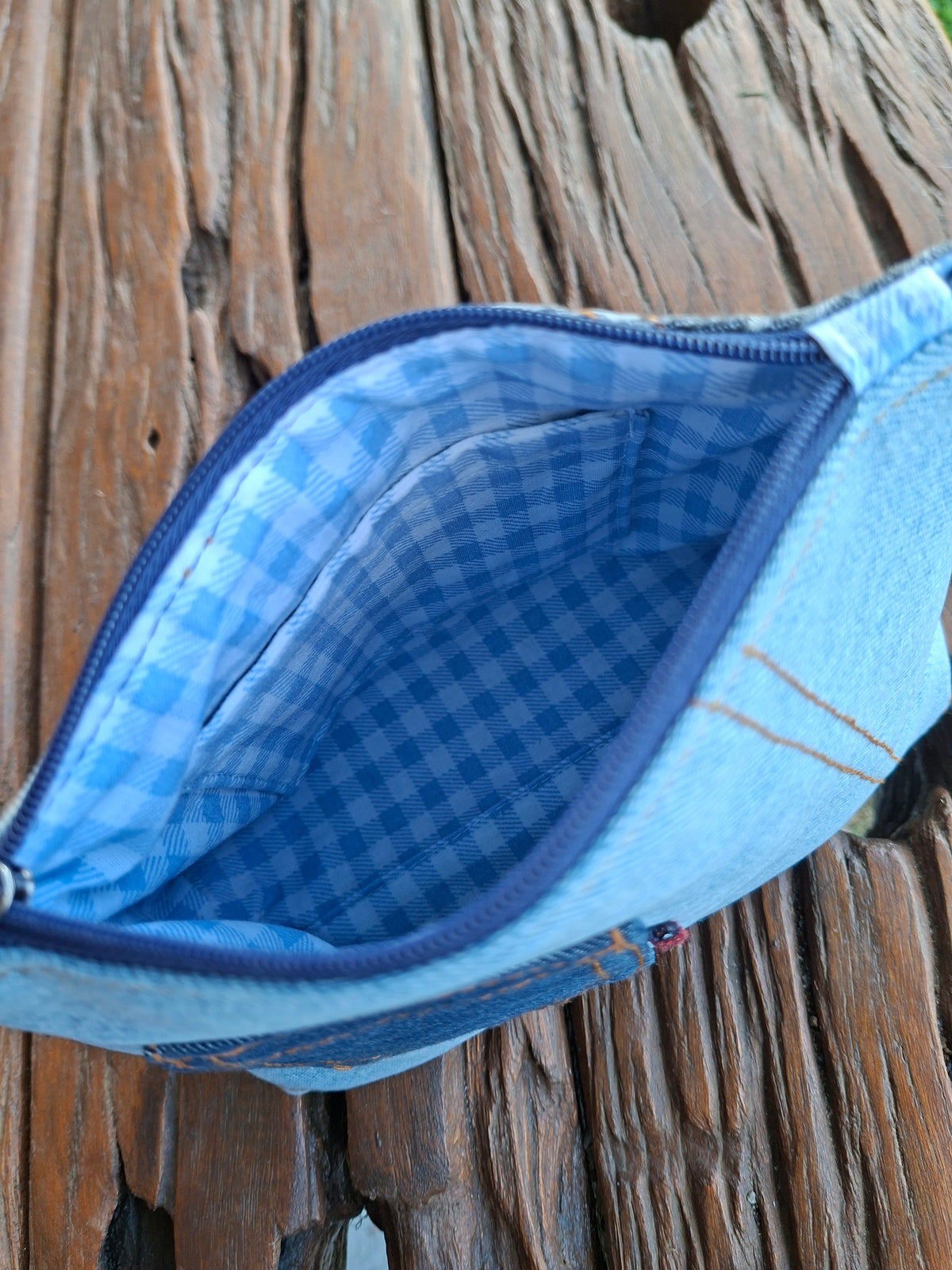 Faded Waistband Denim Make Up or Travel Pouch