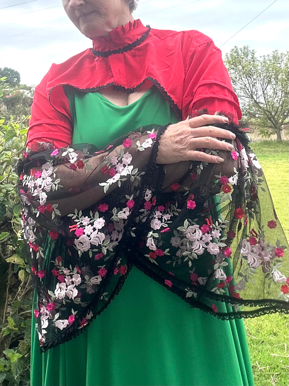 Red & Black Bolero with Floral Embroidery