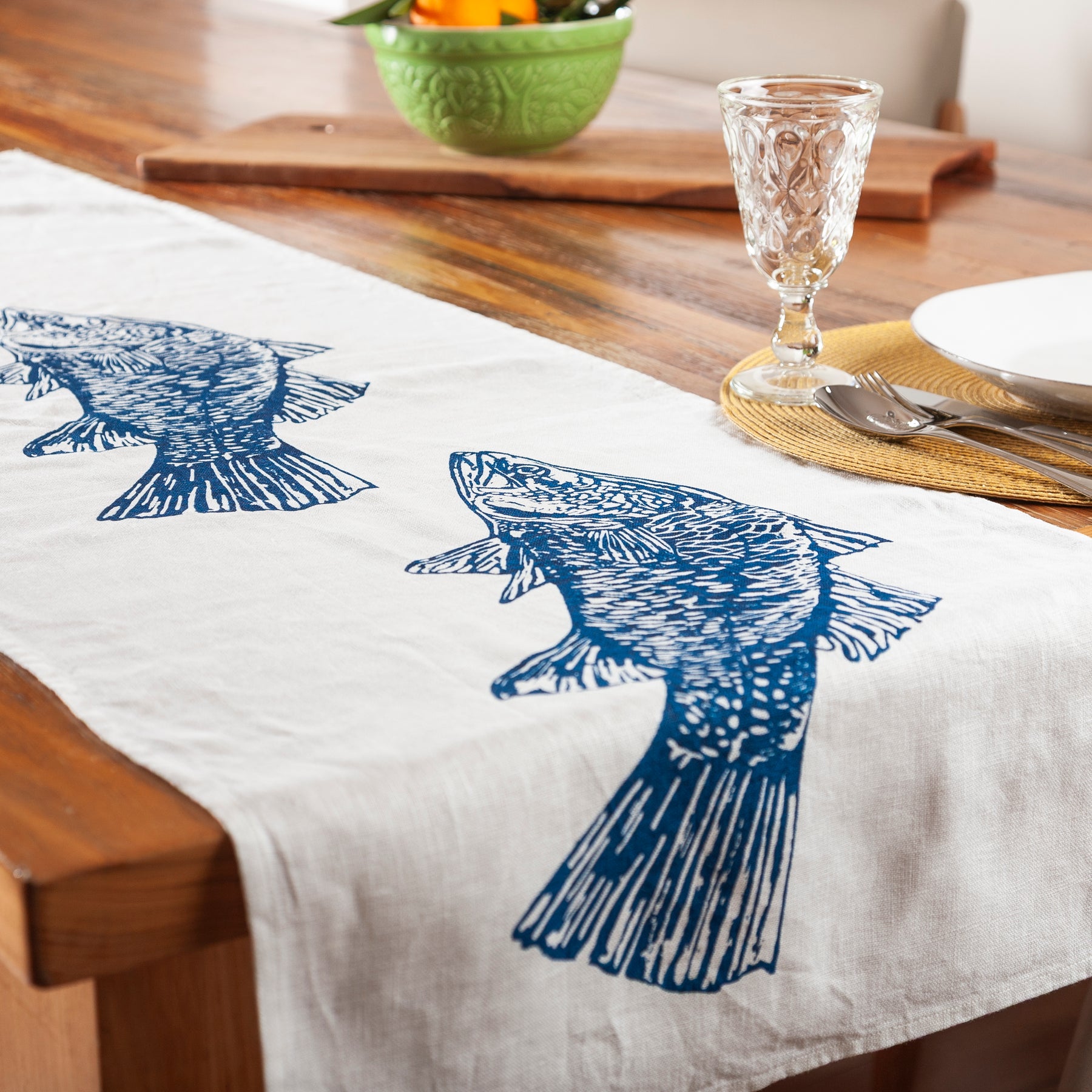 Hand Screen Printed Linen Table Runners-Australian Barramundi