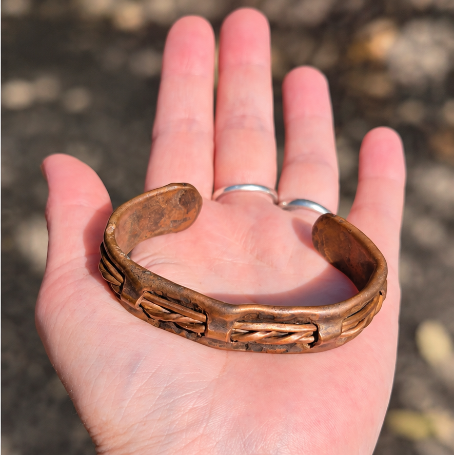 Handmade Leather-Look Openwork Copper Cuff B021