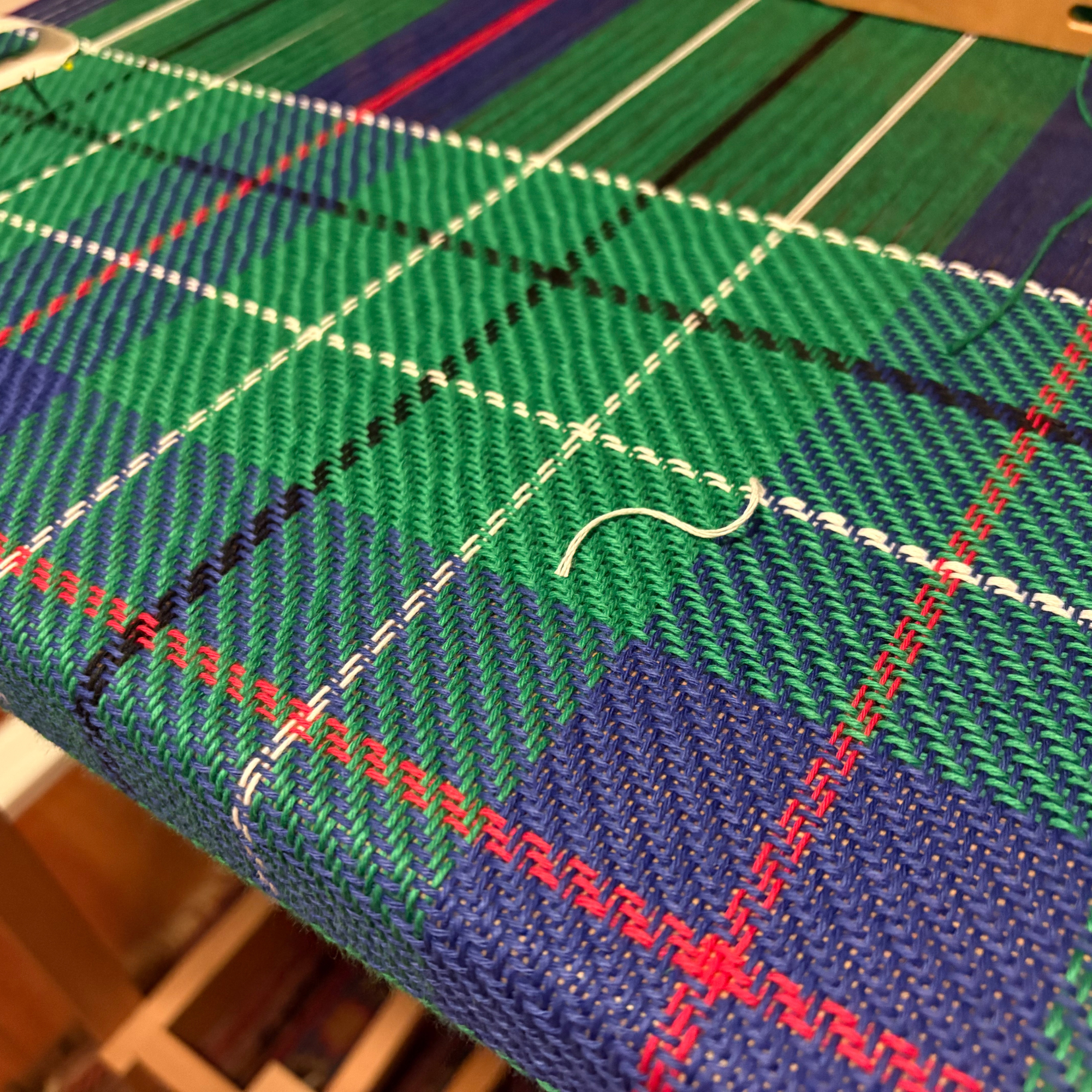Baby Blanket - Handwoven - Easy care cotton - Green/blue tartan