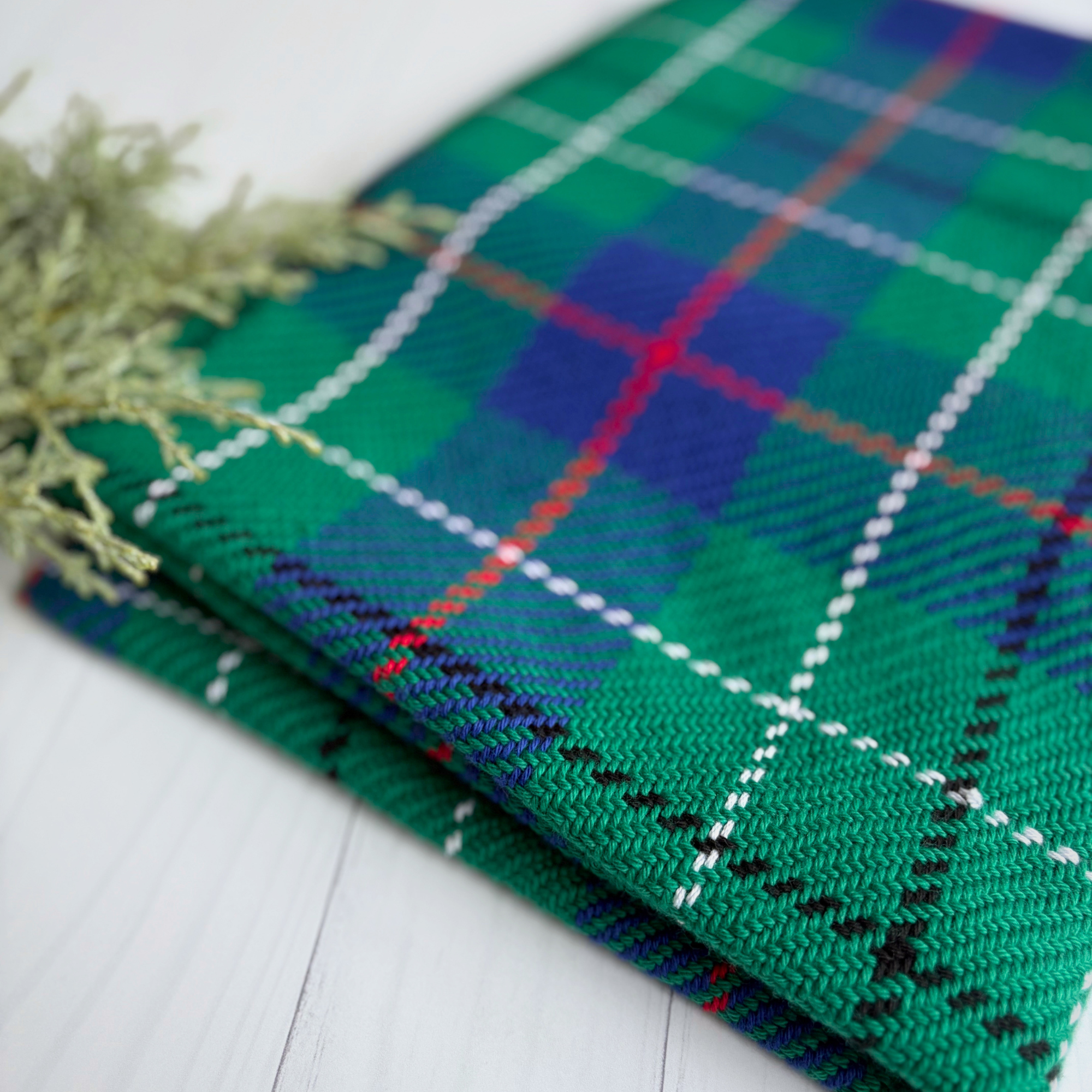 Baby Blanket - Handwoven - Easy care cotton - Green/blue tartan