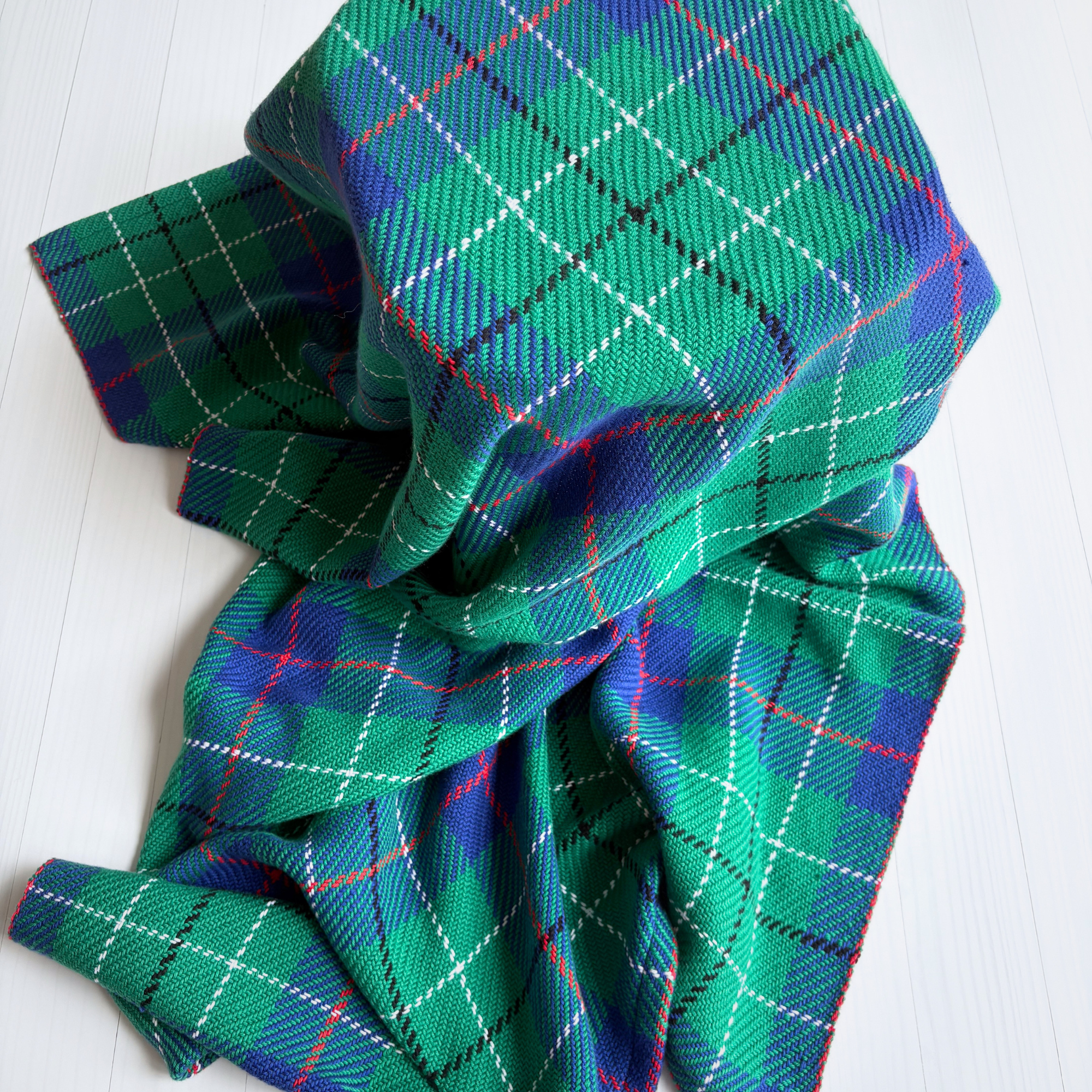 Baby Blanket - Handwoven - Easy care cotton - Green/blue tartan