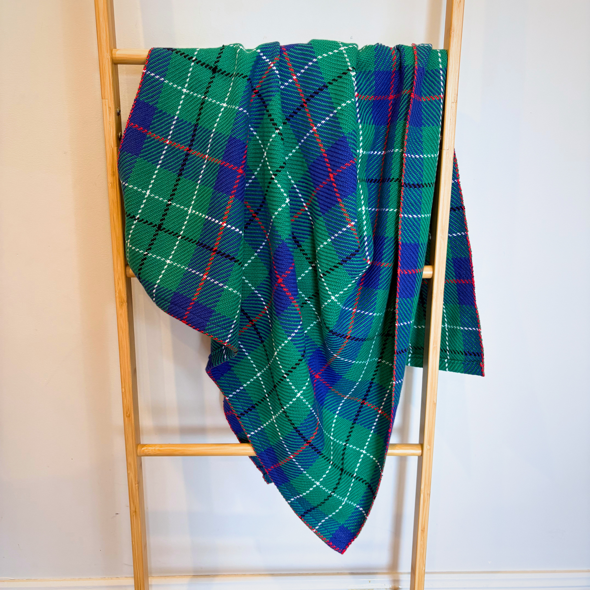 Baby Blanket - Handwoven - Easy care cotton - Green/blue tartan